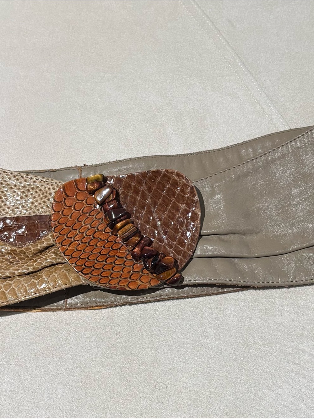 Vintage 80’s Brown Leather Snakeskin Detail Waist Belt